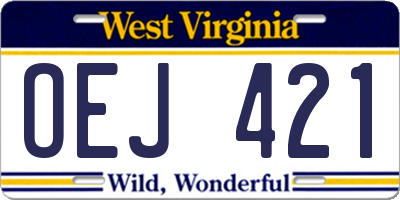 WV license plate OEJ421