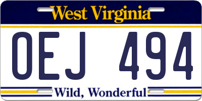 WV license plate OEJ494