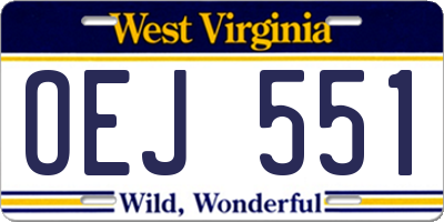 WV license plate OEJ551