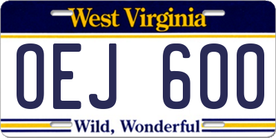 WV license plate OEJ600