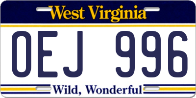 WV license plate OEJ996