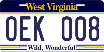 WV license plate OEK008