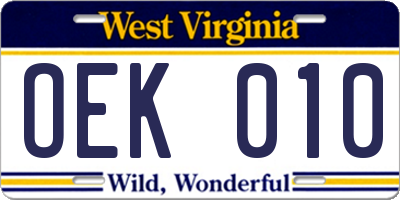 WV license plate OEK010