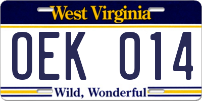 WV license plate OEK014