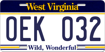 WV license plate OEK032