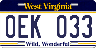 WV license plate OEK033