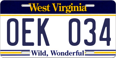 WV license plate OEK034