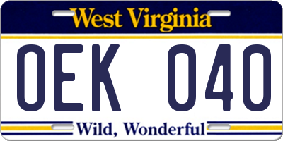 WV license plate OEK040