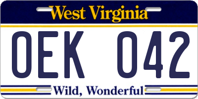 WV license plate OEK042
