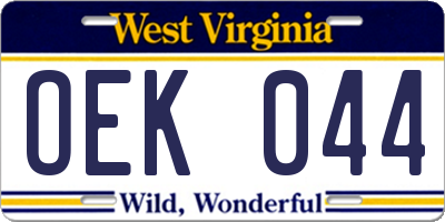WV license plate OEK044
