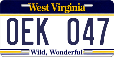 WV license plate OEK047