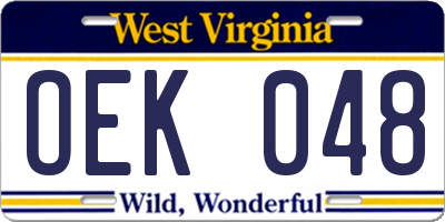 WV license plate OEK048