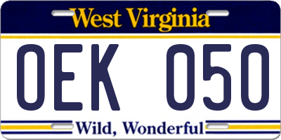 WV license plate OEK050
