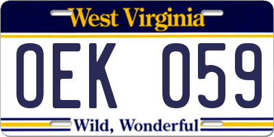 WV license plate OEK059