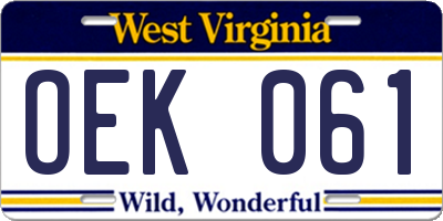 WV license plate OEK061