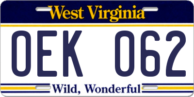 WV license plate OEK062