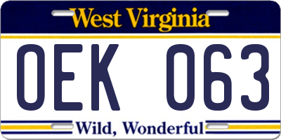 WV license plate OEK063