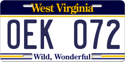 WV license plate OEK072