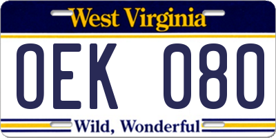 WV license plate OEK080