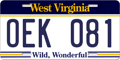 WV license plate OEK081
