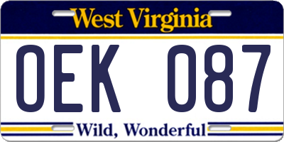 WV license plate OEK087