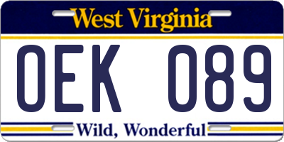 WV license plate OEK089