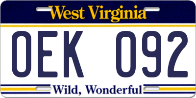 WV license plate OEK092