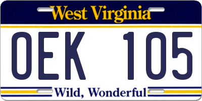 WV license plate OEK105
