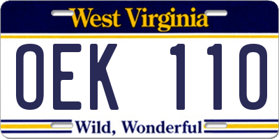 WV license plate OEK110