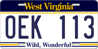 WV license plate OEK113