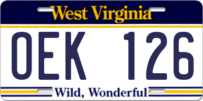 WV license plate OEK126