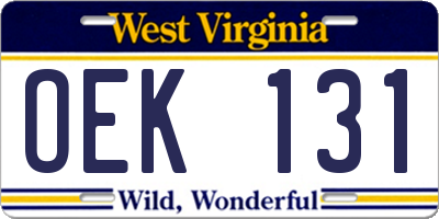 WV license plate OEK131