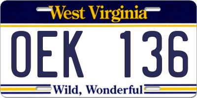 WV license plate OEK136