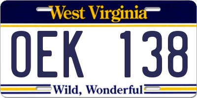 WV license plate OEK138