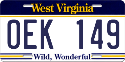 WV license plate OEK149