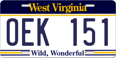 WV license plate OEK151