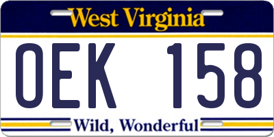 WV license plate OEK158