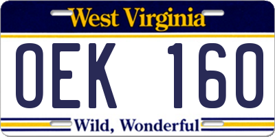 WV license plate OEK160