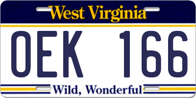 WV license plate OEK166