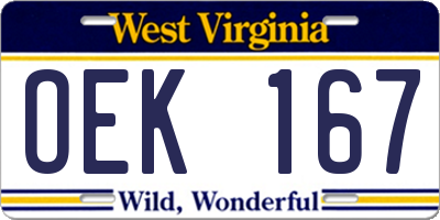 WV license plate OEK167