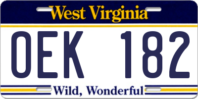 WV license plate OEK182