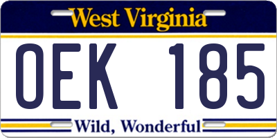 WV license plate OEK185