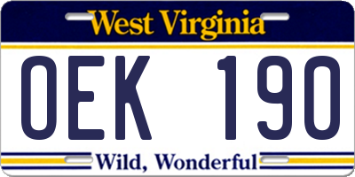 WV license plate OEK190