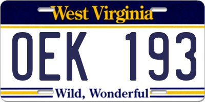 WV license plate OEK193