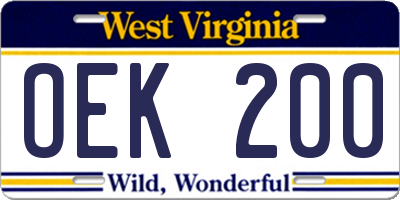 WV license plate OEK200