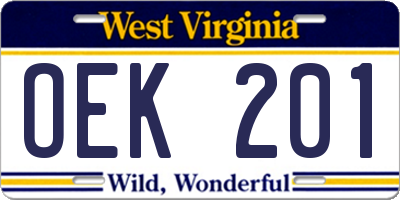 WV license plate OEK201