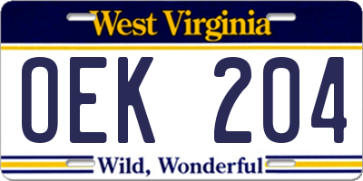 WV license plate OEK204