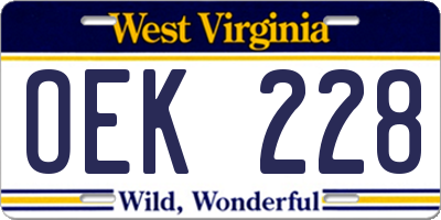 WV license plate OEK228