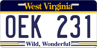 WV license plate OEK231