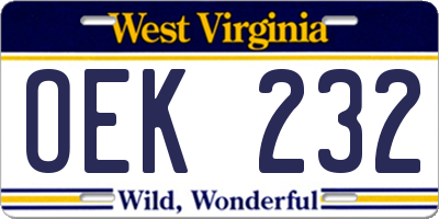WV license plate OEK232